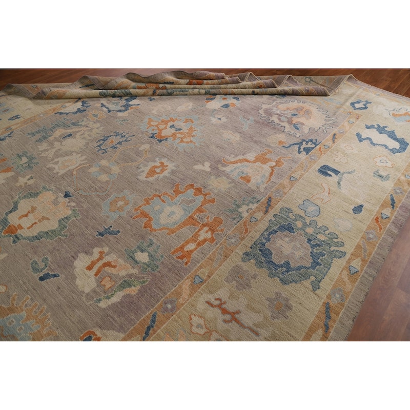 Floral Oushak Turkish Area Rug Handmade Grey Wool Carpet - 9'4"x 12'2"