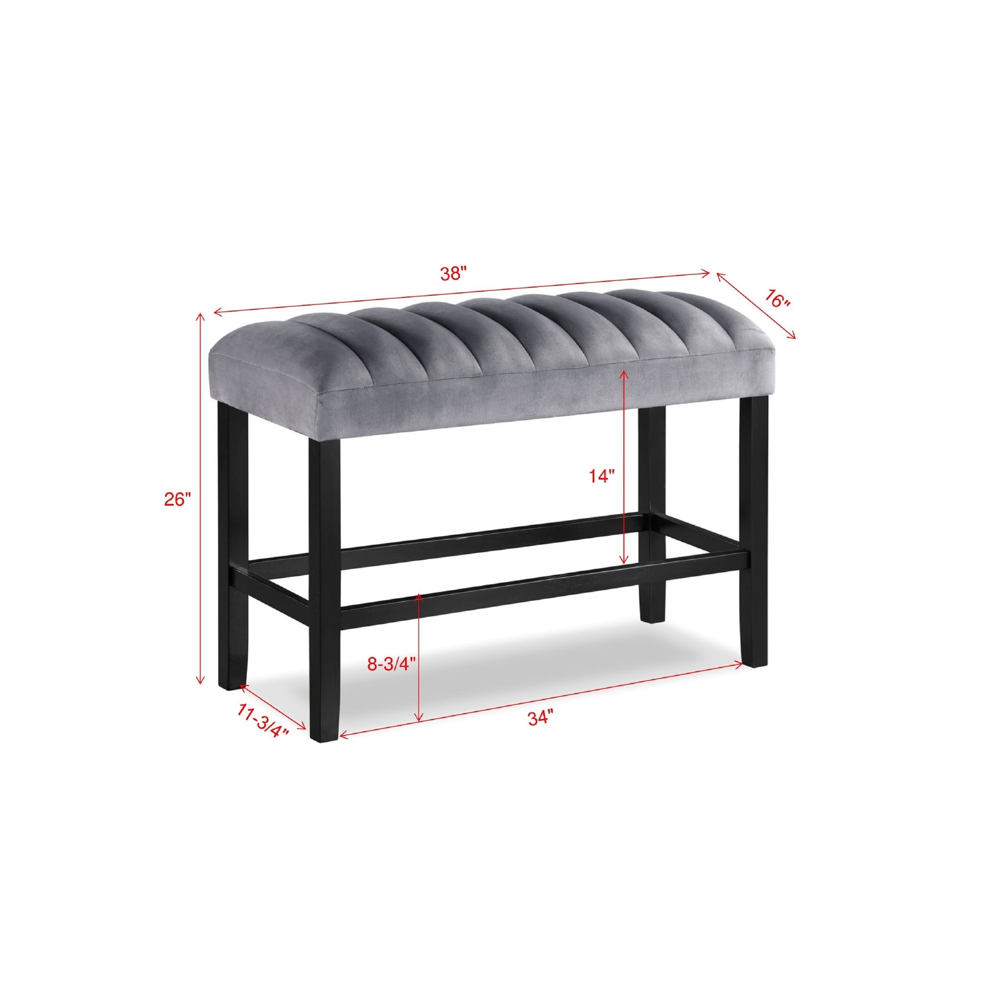 One Counter Height Bench Dining Room Velvet Fabric Upholstery Kitchen Dining Wooden Furniture