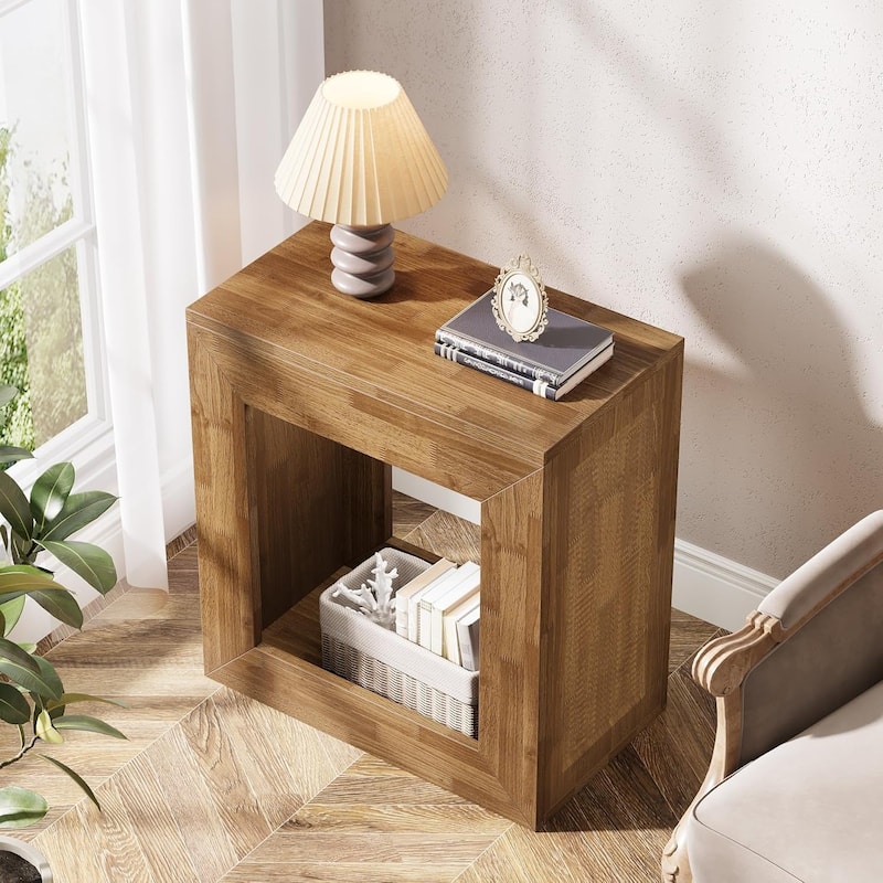 2-Tier End Table, Side Table with Sturdy Base, Square Bedside Table Nightstand