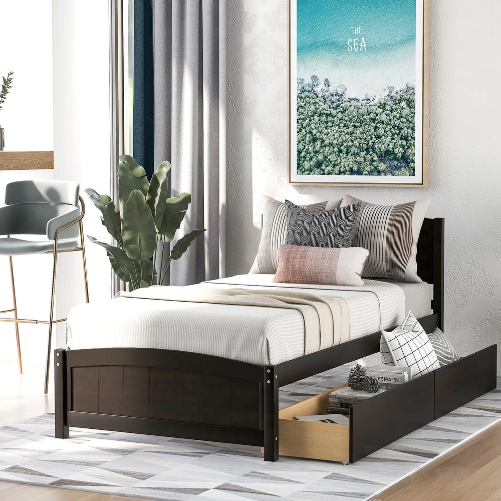Twin Size Platform Bed with 2 Storage Drawers