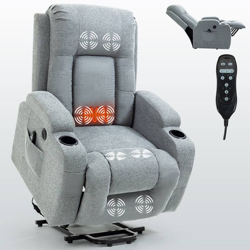 Single Motor Power Lift Recliner Chair with Massage, Heat, and USB Port - 350 lbs Capacity