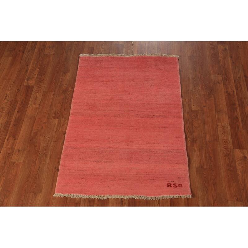 Pink Gabbeh Modern Rug Hand-Knotted Pink Wool Carpet - 2'9" x 3'11"