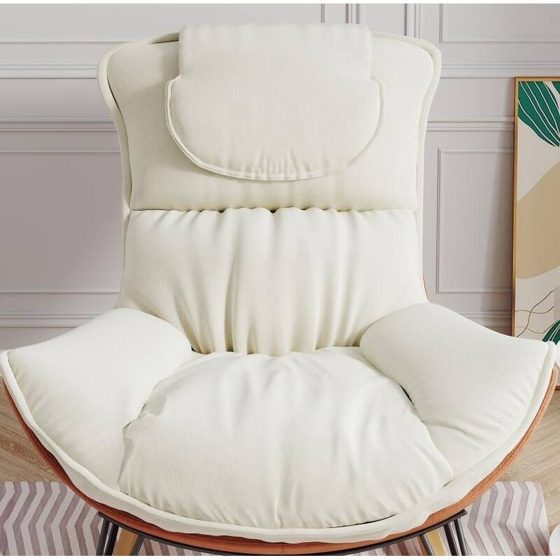 Lazy Rocking Chair with Detachable Cushion, Single Sofa Chair with Solid Wood Base, Glider Rocker with High Back