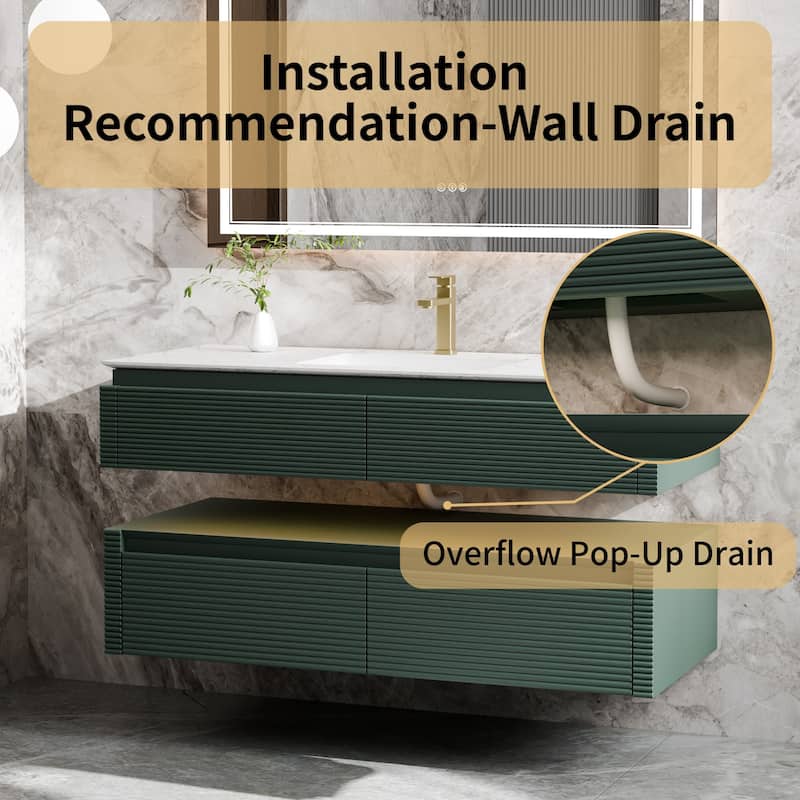 Modland 48" Modern Wall-Mounted Single Sink Bathroom Vanity with Engineered Stone Countertop,Soft-Close Drawers