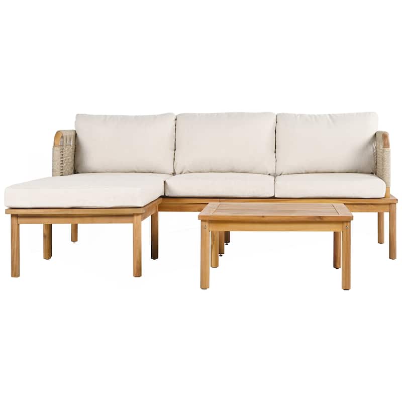Outdoor 3-piece Acacia Wood and Rope Patio Sofa Set