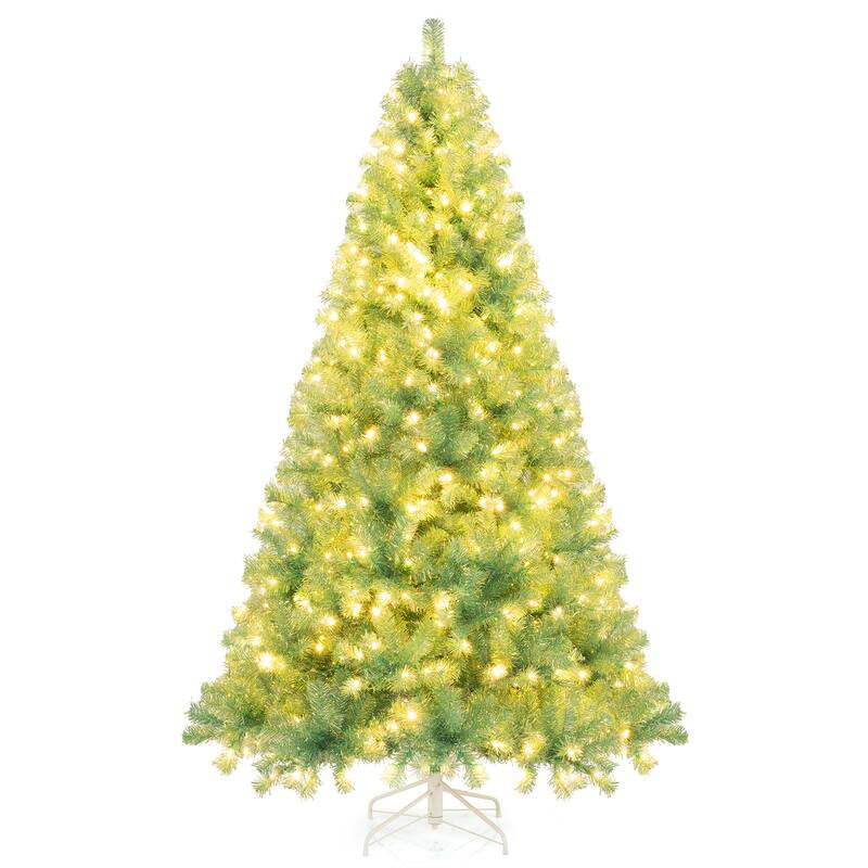 Gymax 7.5 FT Pre-Lit Tinsel Christmas Tree Artificial Xmas Tree w/ - Green