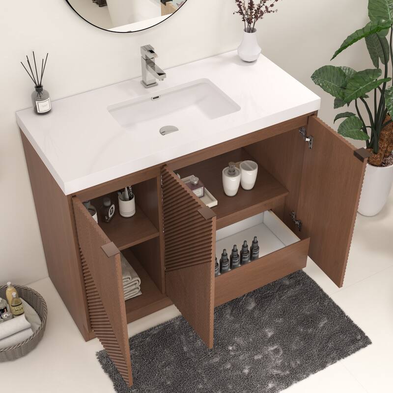 Milano 42" Freestanding (R) Bathroom Vanity with White Acrylic Sink