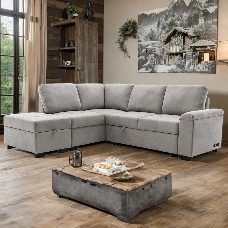 Sleeper Sectional Sofa L Shape Corner Couch Sofa Bed with Storage