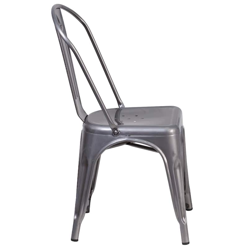 4 Pack Clear Coated Metal Indoor Stackable Chair - 17.75"W x 21"D x 33.5"H - 17.75"W x 21"D x 33.5"H