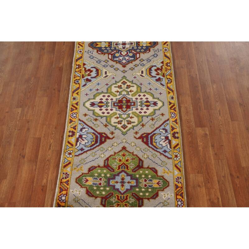 Geometric Kazak Indian Rug Handmade Wool Carpet - 2'7"x 5'11"