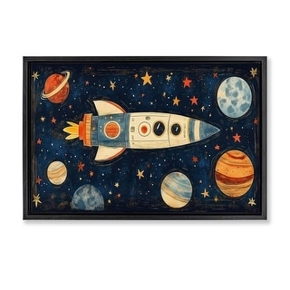 Stupell Retro Rocket & Planets Framed Floater Canvas Wall Art Design By ...