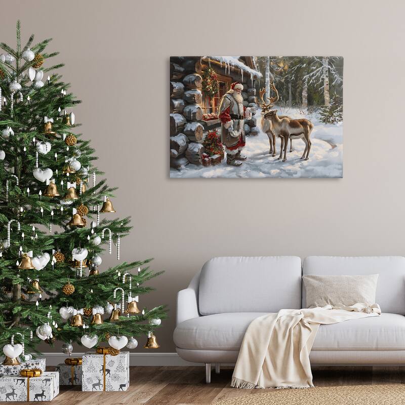 Stupell Santa's Cabin with Reindeer Canvas Wall Art Design By Imagine It Images