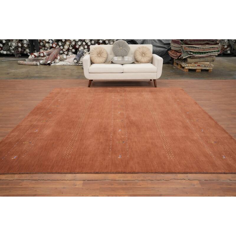 Hand Knotted Oriental 100% Wool Carpet Tribal Animal Pictorial Oranges & Rust Gabbeh Area Rug - 8' 11'' X 9' 3''