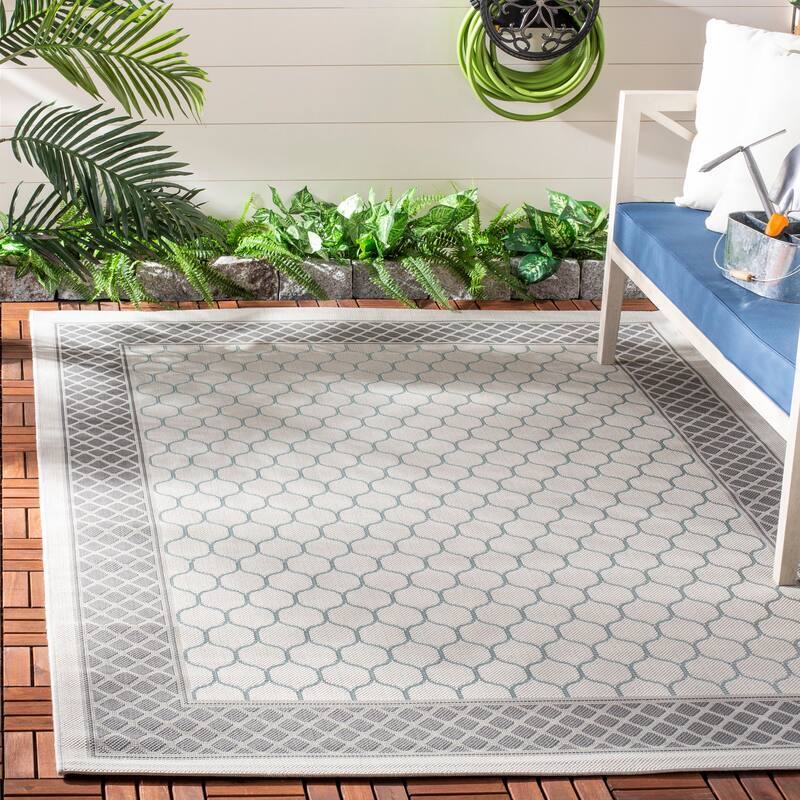 SAFAVIEH Courtyard Aishe Indoor/ Outdoor Waterproof Patio Backyard Rug - 6'7" x 9'6" - Light Grey/Anthracite