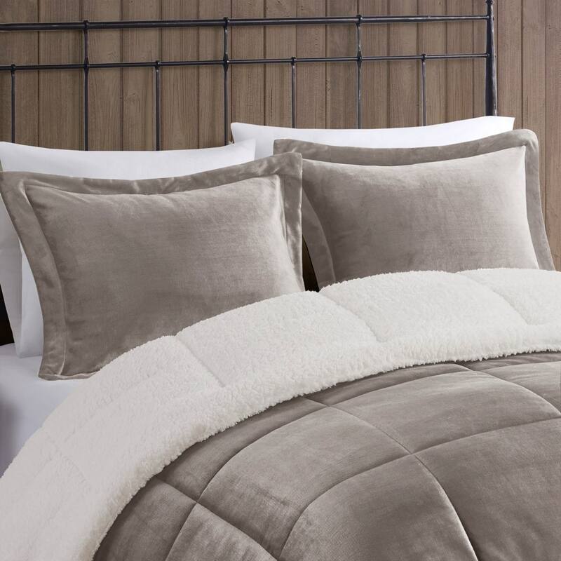 GDF Studio - Alton Plush to Sherpa Down Alternative Comforter Set - Grey & Ivory.