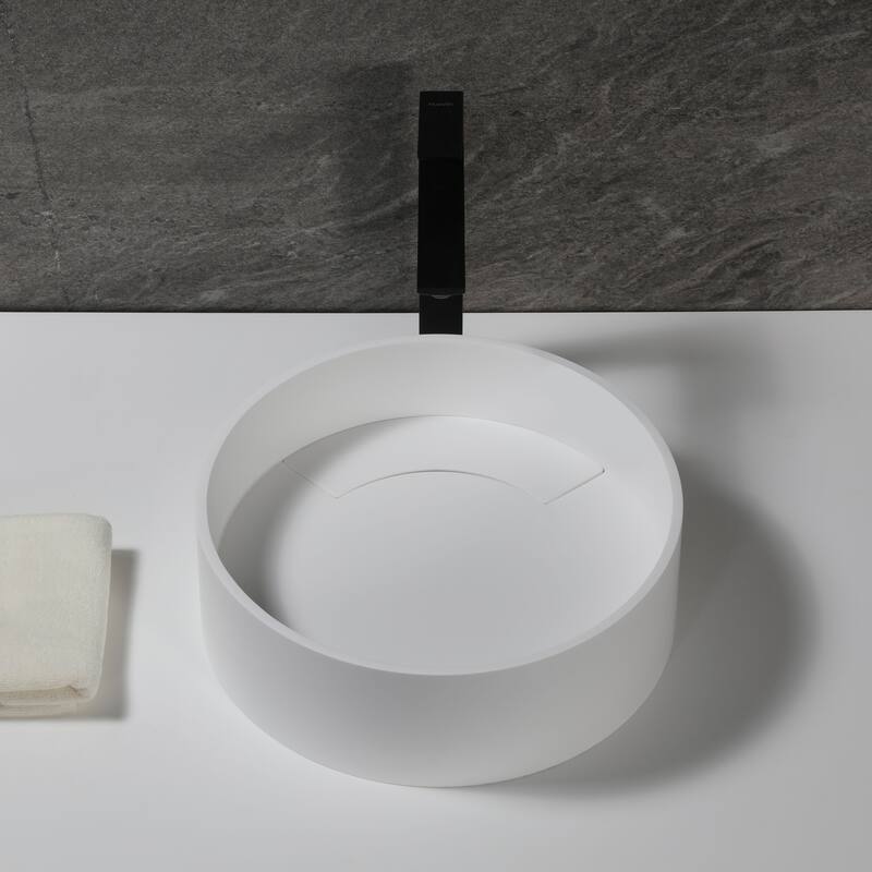 15" Round White Matte Solid Surface Resin Sink