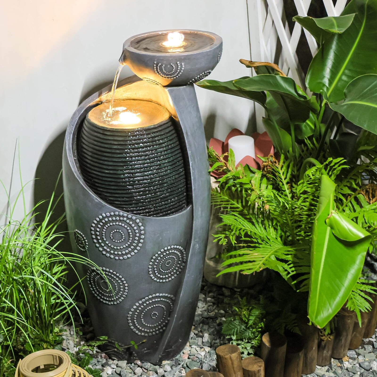 Water Fountain Outdoor Garden Indoor Glazed Vase Bowl Cascading 31.4