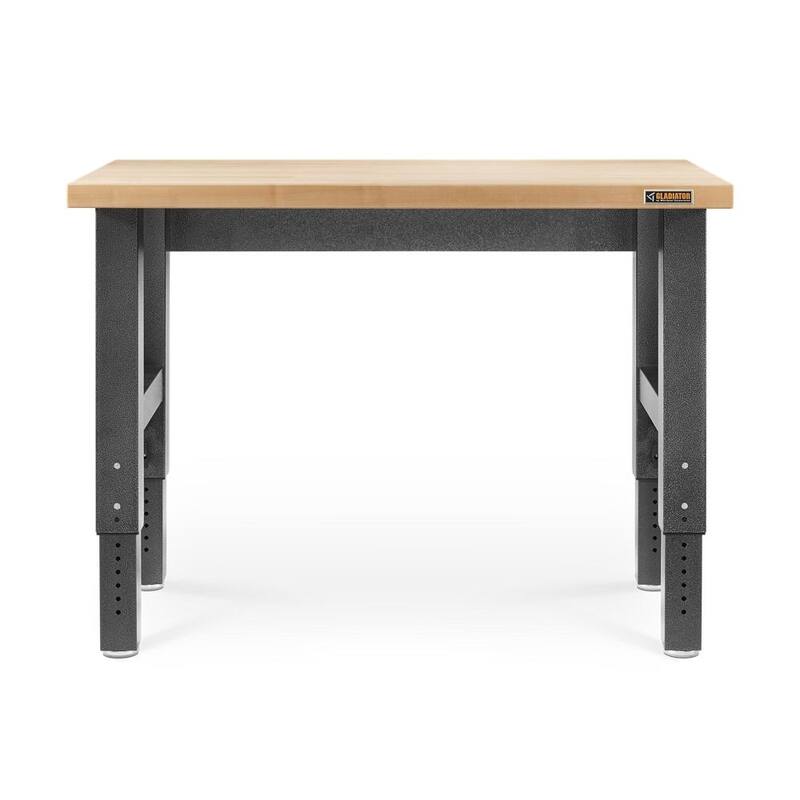 Gladiator GarageWorks 4-ft Adjustable Height Hardwood Workbench with Hammered Granite Finish - 48" w x 27.5-40.8" H x 25" D - Hammered-Granite