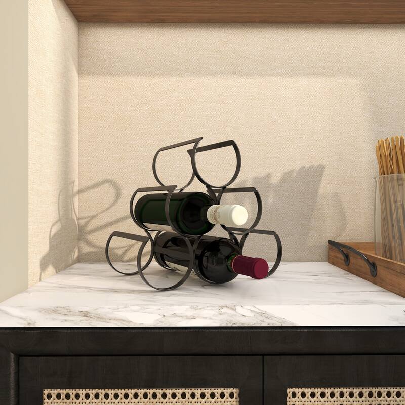 Black Metal Minimalistic 6 Bottle Wine Rack with Curved Holders