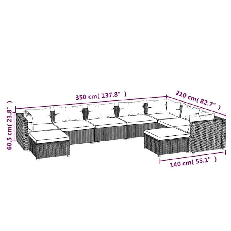 vidaXL Patio Lounge Set Outdoor Sectional Sofa Set Table Garden Poly Rattan - 27.6" x 27.6" x 23.8"