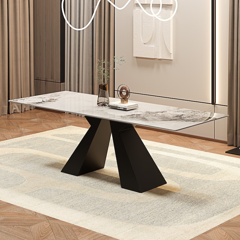 63'' to 94.5” Extendable Dining Table For 8-10 with Sintered Stone Table top and Metal Base - 94.48"