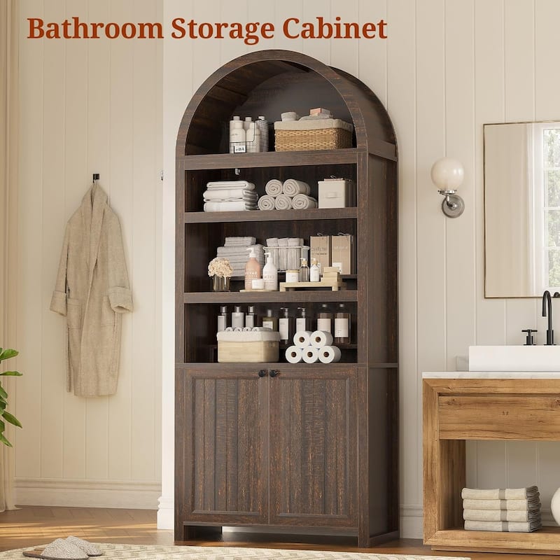 Tall Arched Cabinet Bookcase Storage Bookshelf Door Bathroom Storage Cabinet