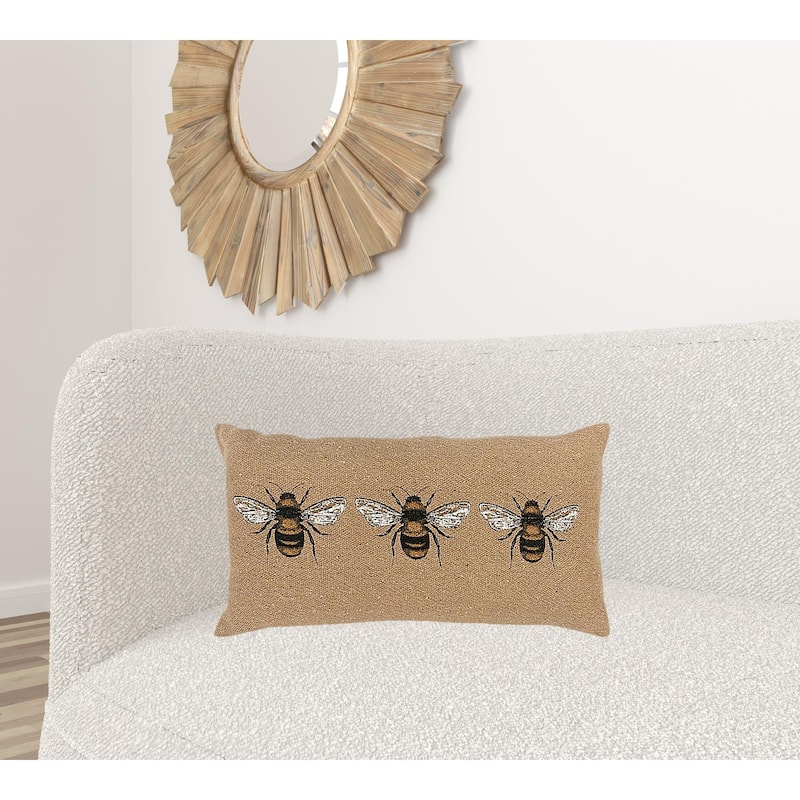 HomeRoots Tan Honeybees Trio Deocrative Lumbar Pillow