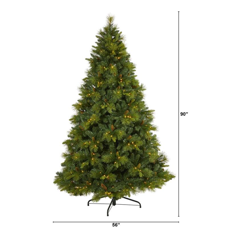 7.5ft Slim Christmas Tree with Lights - Artificial Pine Tree, Holiday Decor, Warm White LED Lights - Green - 84
