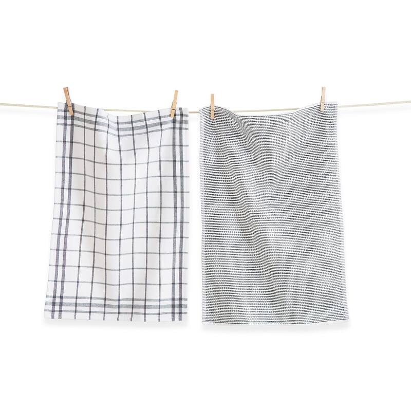 26L"x18W" Classic Dark Green Cotton Set of 2 Checked and Solid Terry Cloth Dishtowel Kitchen Towel Brown Machine Washasble
