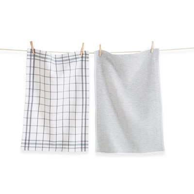 26L"x18W" Classic Dark Green Cotton Set of 2 Checked and Solid Terry Cloth Dishtowel Kitchen Towel Brown Machine Washasble
