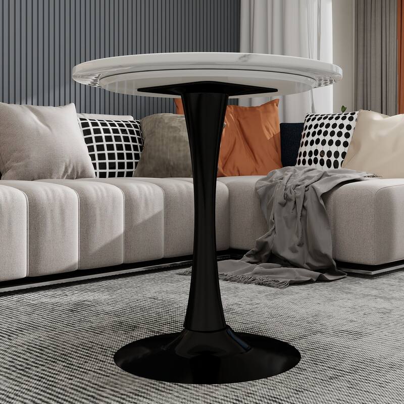 27.6-Inch Mid-Century Modern Style Dining Table, Accommodates 2-4 People, Featuring A Round White-Veined Marble Tabletop