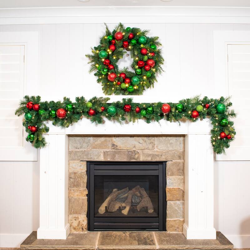 9 ft. Artificial Christmas Garland with Lights - Christmas Cheer - Red