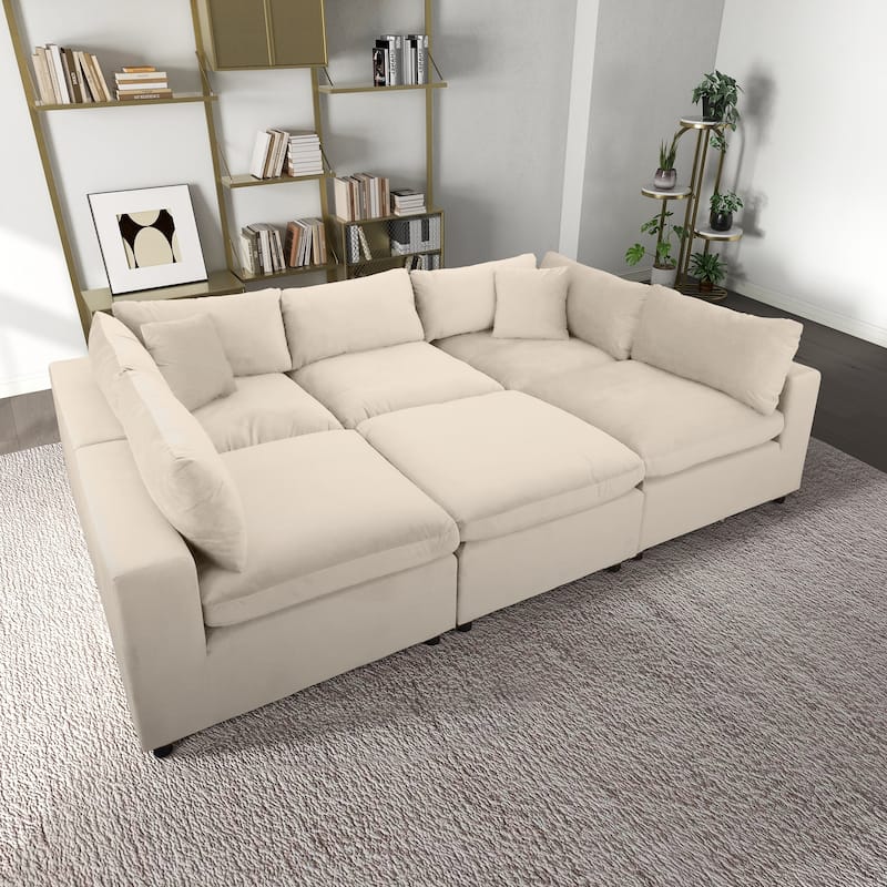 Yannie Mid-Century Modern Modular Sectional Velvet Sofa - Ivory