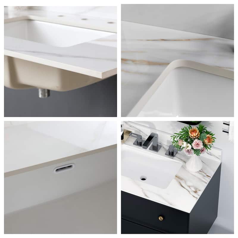 37" Bathroom Marble Undermount Vanity Top with 4" Height Backsplash