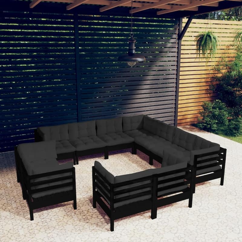 vidaXL Solid Pinewood Patio Lounge Set 12 Piece with Cushions Multi Colors - 25" x 25" x 24.6"