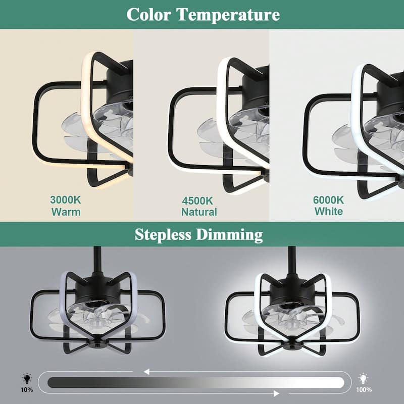 Cusp Barn 18 Inch Modern Ceiling Fan with Dimmable LED Light, Vintage Fandelier, Bladeless Industrial 6-Speed Fan for Bedroom