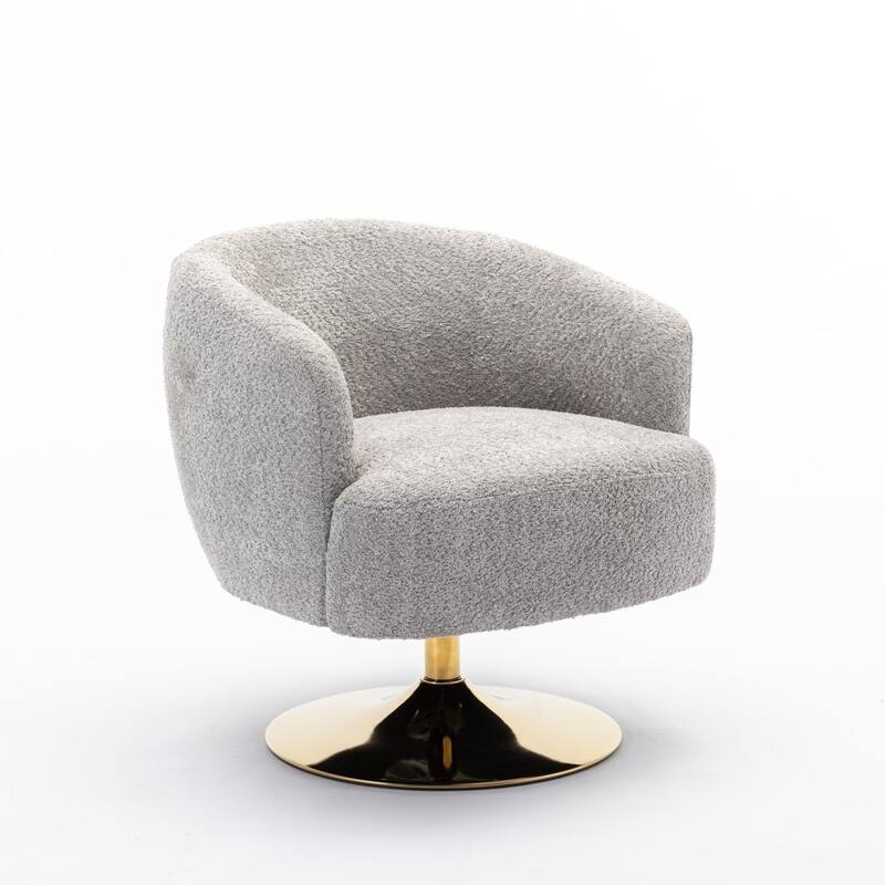 Modern Chenille Fabric Accent Swivel Chair with Gold Metal Round Base