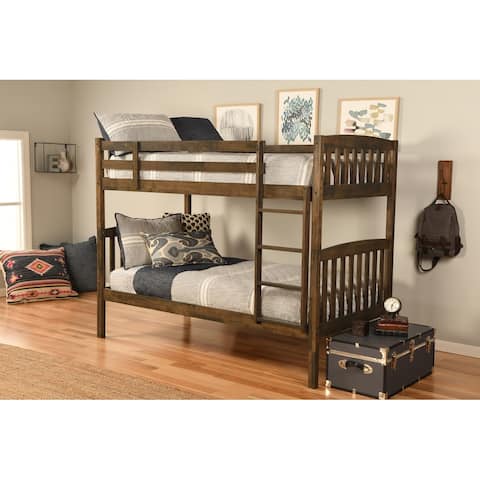 Somette Claire Twin Bunk Bed in Rustic Walnut Finish with Storage and Trundle Options