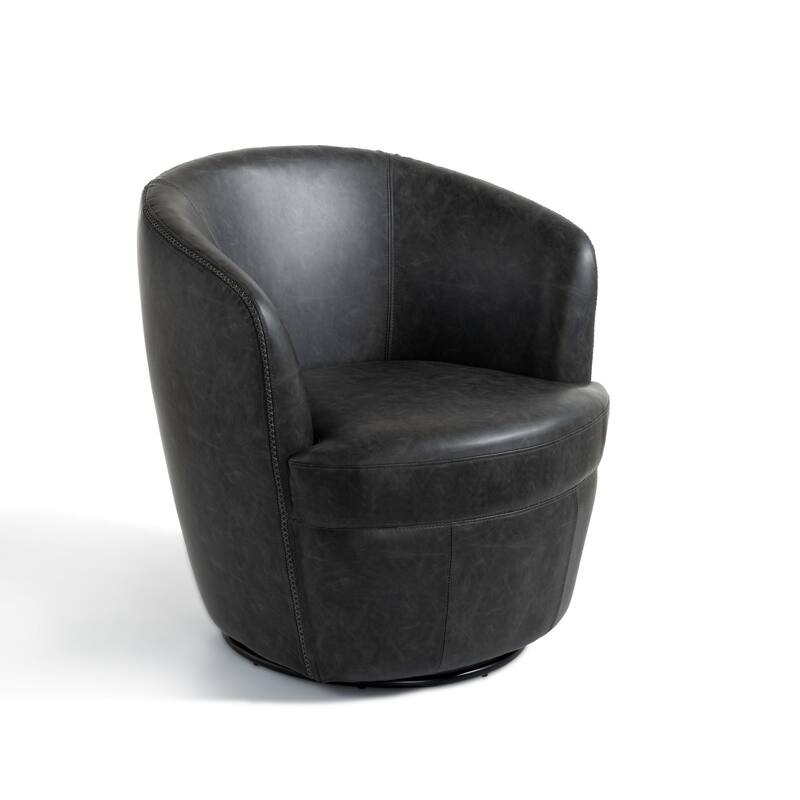 2 Set Faux Leather Club Swivel Barrel Accent Chair