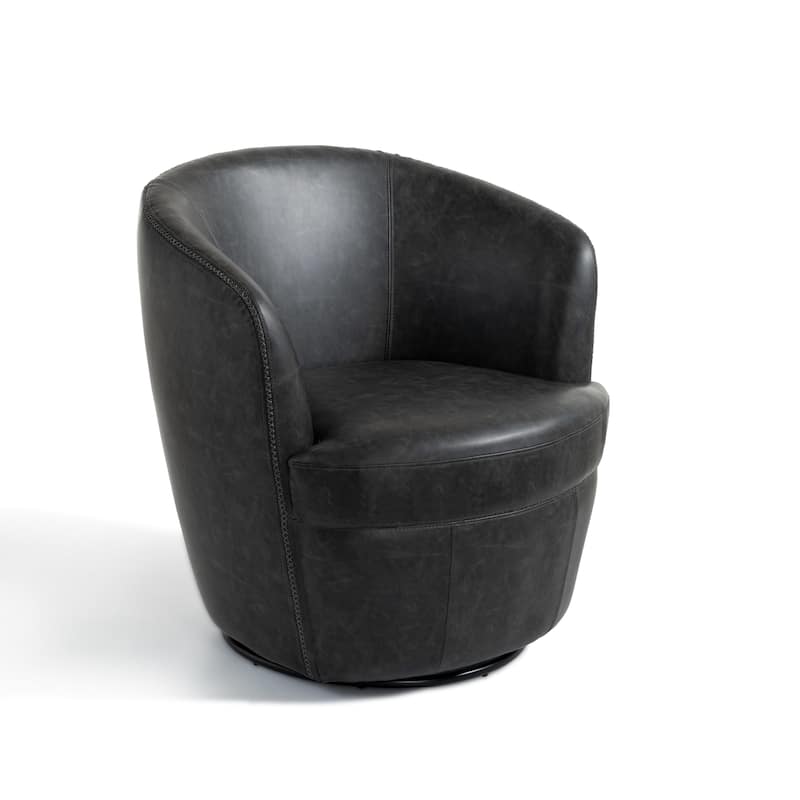 Faux Leather Swivel Barrel Accent Chair for Living Room