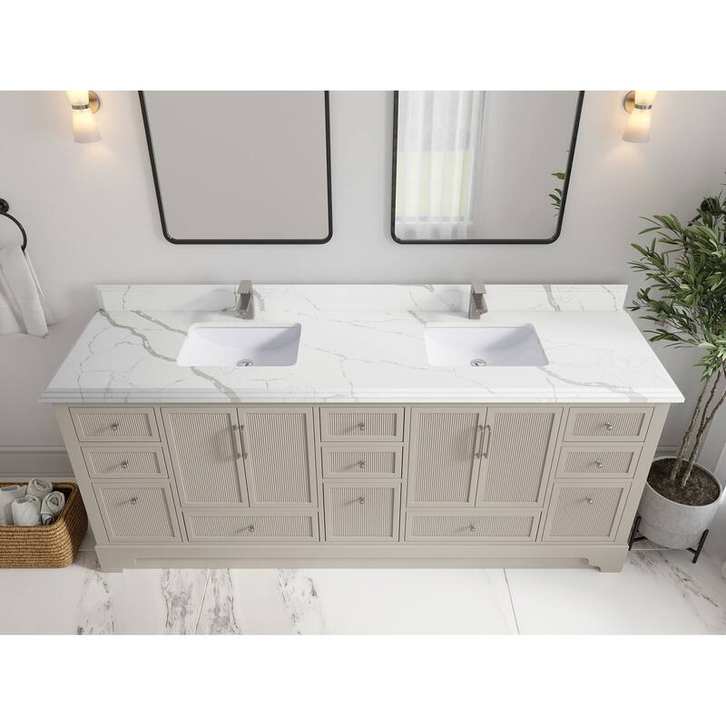 Willow Collections 84 in. W x 22 in. D Alys Double Bowl Sink Bathroom Vanity with Countertop - 1.5"Calacatta - Fine Grain
