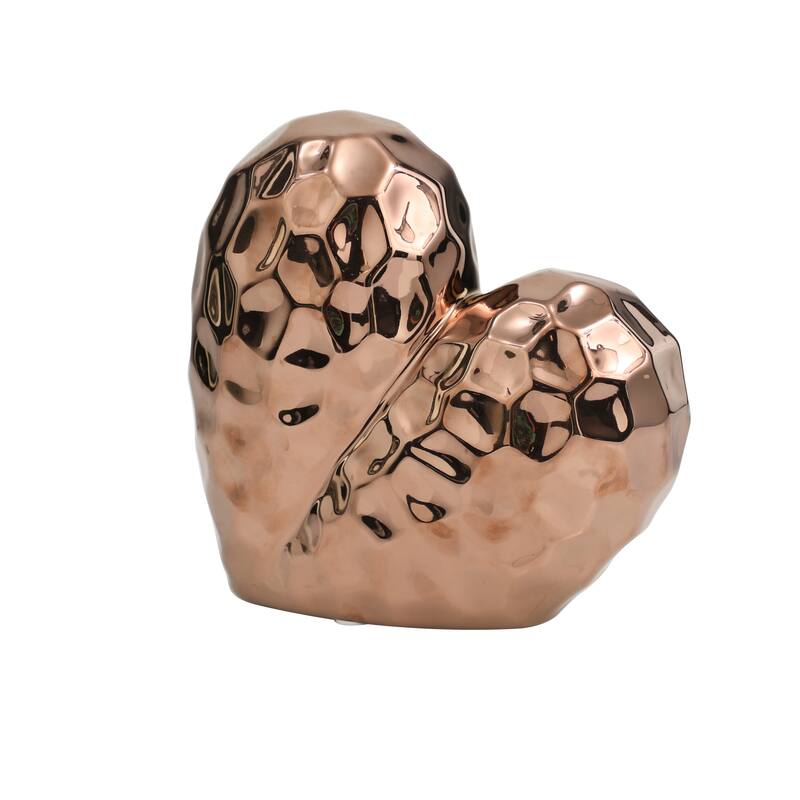 Rose Gold Ceramic Dimensional Angled Origami Inspired Heart Decorative Sculpture with Faceted Exterior