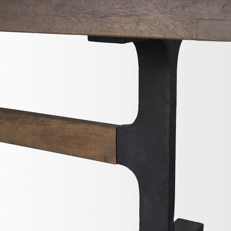 Araxi Rectangular Dark Brown Wood w/ Black Metal Base Dining Table - Wood