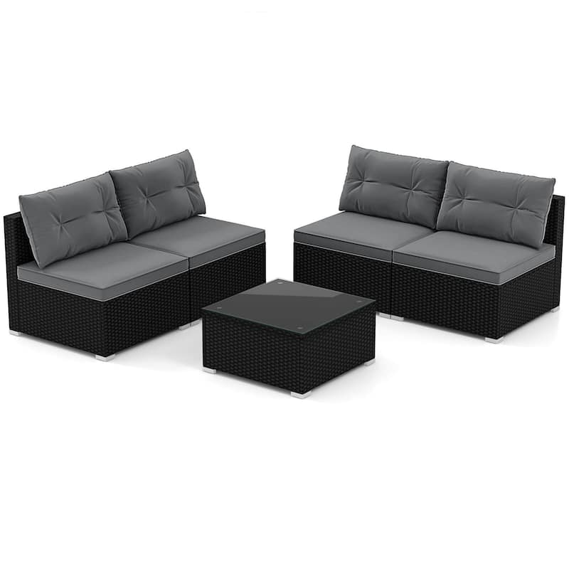 Costway 5 Piece Outdoor Furniture Set with Seat & Back Cushions - See Details