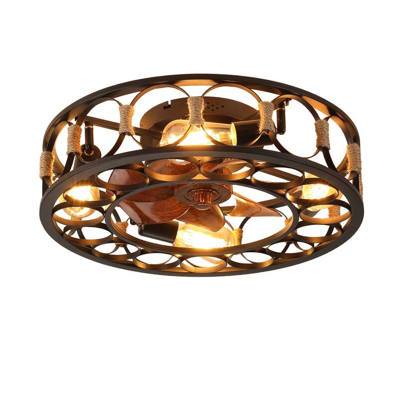 20 in. W x 6 in. H Iron Ceiling Fan in Black with LED Lights - 20" x 6" in