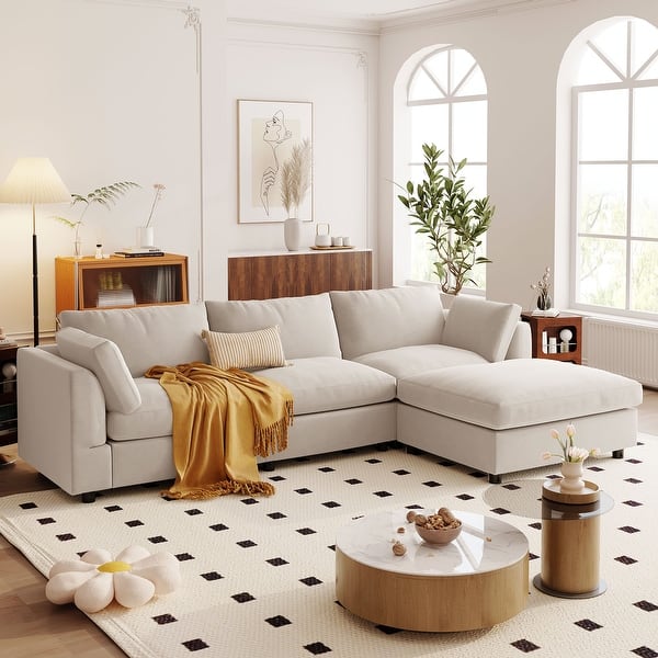 L-Shaped Sectional Sofa Beige Sleeper Sofa with Reversible Chaise - Bed Bath & Beyond