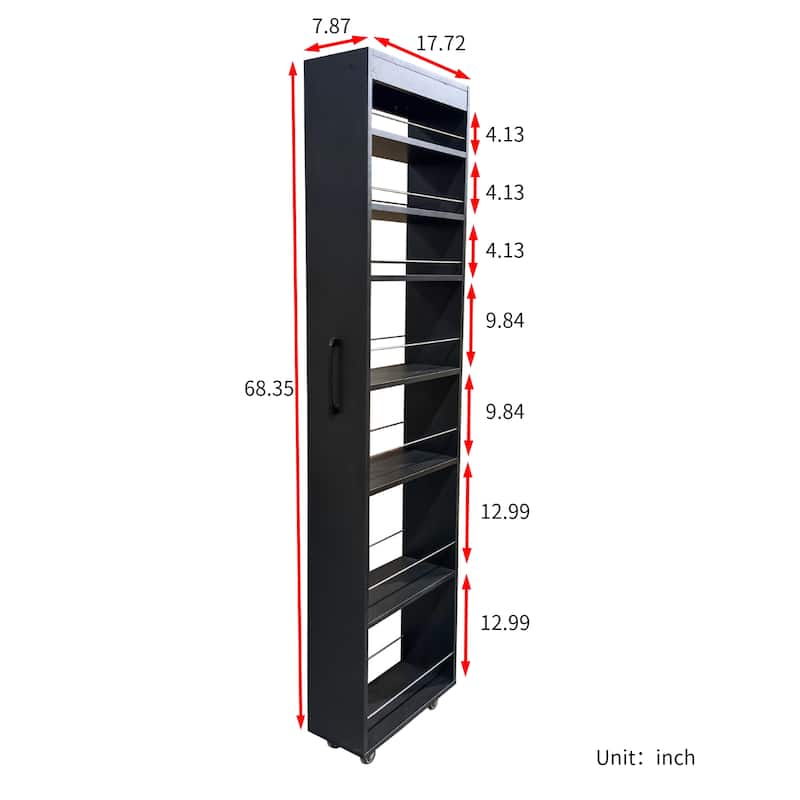 7-Tier Rolling Storage Shelf, Modern Pull-Out Organizer with Single-Sided Access for Kitchen, Living Room, Pantry