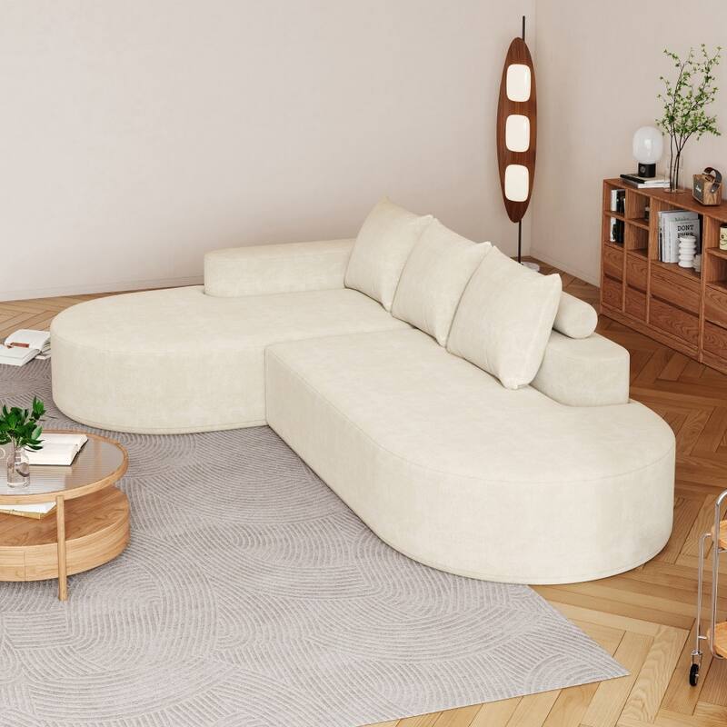108.5" Modern Curved Chenille Upholstered Sectional Sofa with 3 Pillows