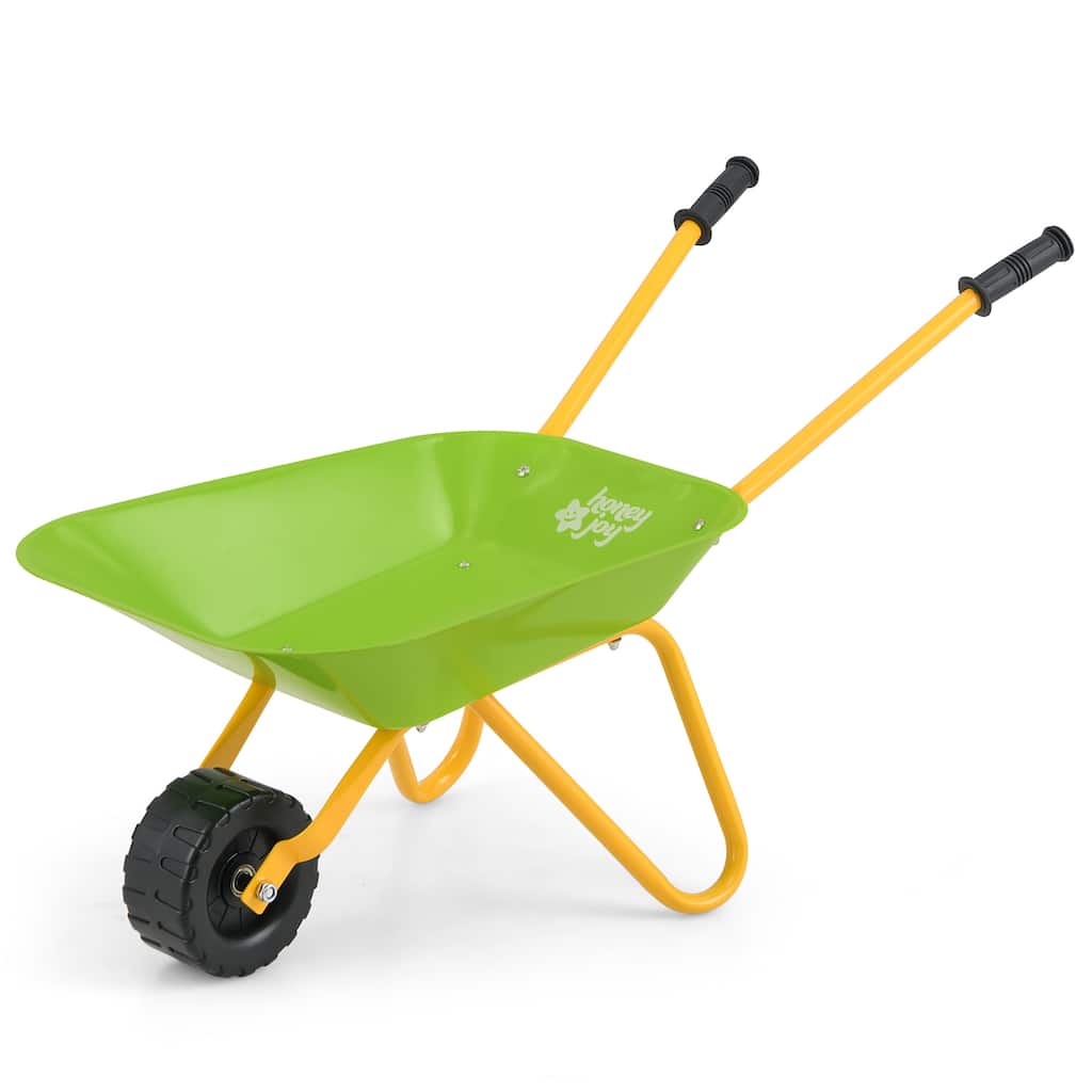 Gymax Kids Wheelbarrow Carbon Steel Wheel Barrel w/ Non-Slip Handles