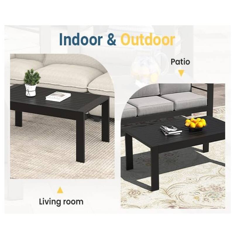 43x24" Metal Coffee Table with Wood-Look Top and Black Frame